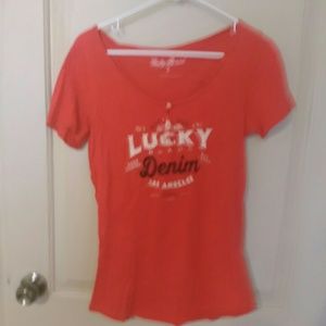 Lucky Brand Short Sleeve T-Shirt The Button Red XS
